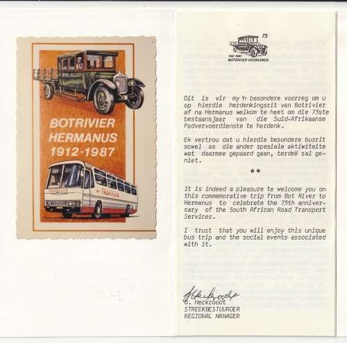 South Africa RSA - 1987 - SA Road Transport Commemorative Trip Cinderella Invitation Program Ticket