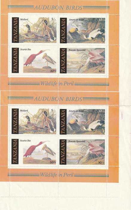 Tanzania - 1986 - Audubon Birds Souvenir sheet Proofs Pre final Border cut plus imperf sheetlet