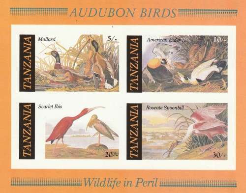 Tanzania - 1986 - Audubon Birds Souvenir sheet Proofs Pre final Border cut plus imperf sheetlet