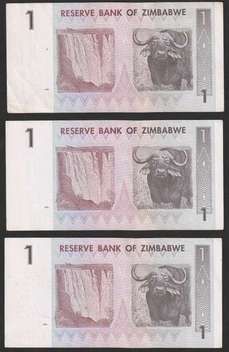 Zimbabwe - 2007 - $1 Dollar Dollars Gono - Circulated - Range AE - 6 Notes (almost) in Sequence