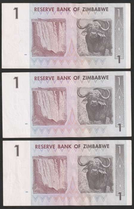 Zimbabwe - 2007 - $1 Dollar Dollars Gono - Circulated - Range AE - 6 Notes (almost) in Sequence