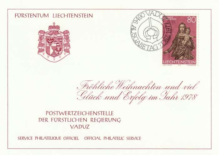 Lichtenstein - 1977 - Christmas Sculptures by Erasmus Kern Christmas Card Philatelic Services