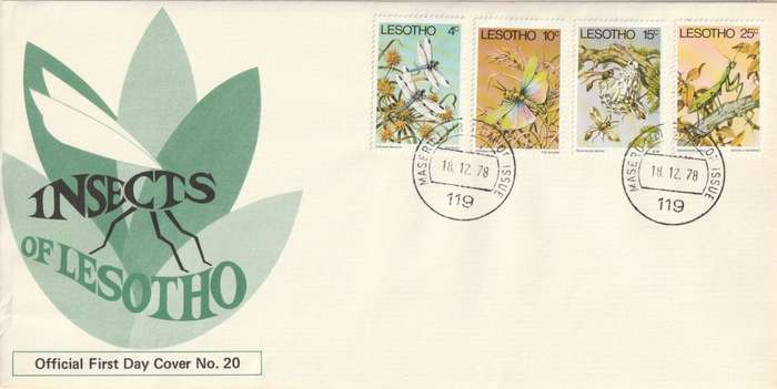 Lesotho - 1978 - Insects - Complete Set on FDC