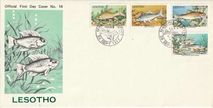 Lesotho - 1977 - Fresh-water Fish - Complete Set on FDC