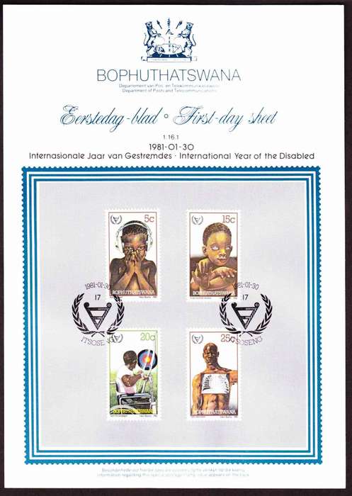 Bophuthatswana - 1981 - International Year of the Disabled - First Day Sheet - Medium