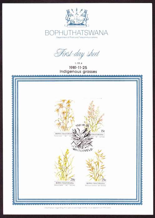Bophuthatswana - 1981 - Indigenous Grasses Grass - First Day Sheet - Medium
