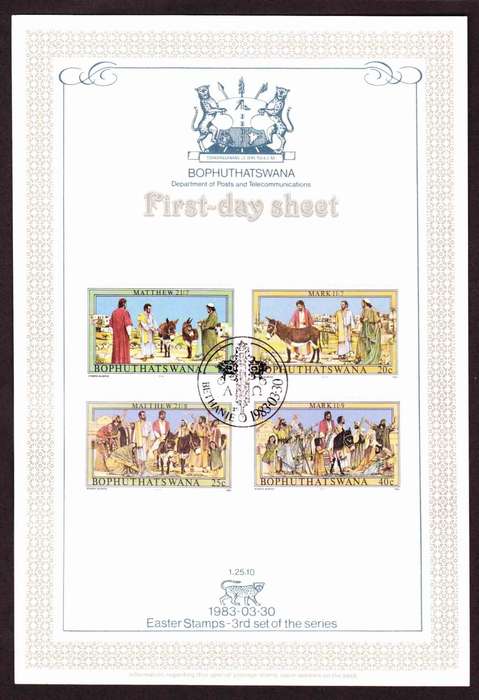 Bophuthatswana - 1983 - Easter The Lords Passion - First Day Sheet - Medium
