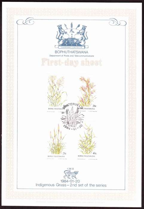 Bophuthatswana - 1984 - Indigenous Grasses Grass - First Day Sheet - Medium