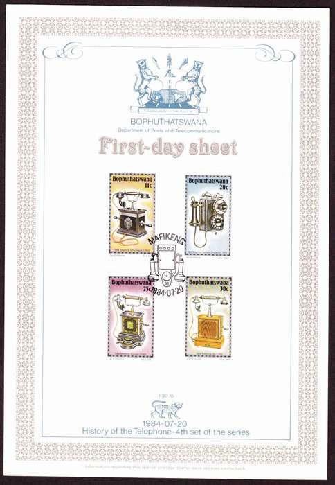 Bophuthatswana - 1984 - History of the Telephone - First Day Sheet - Medium