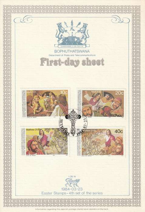 Bophuthatswana - 1984 - Easter The Lords Passion - First Day Sheet - Medium
