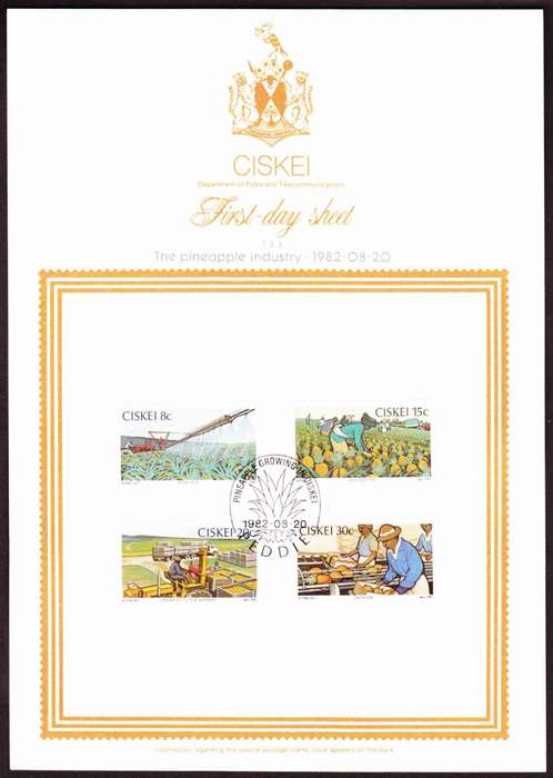 Ciskei - 1982 - Pineapple Growing - First Day Sheet - Medium