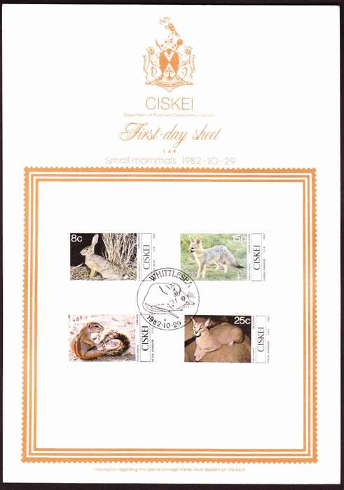Ciskei - 1982 - Small Mammals - First Day Sheet - Medium