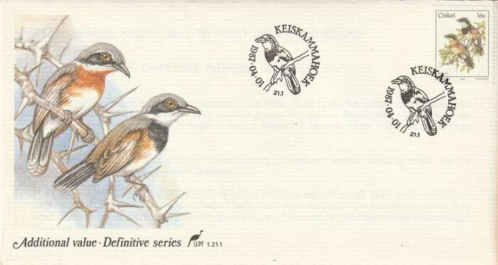 Ciskei - 1987 (1981) - Birds First Definitive - Additional Value - Cape Batis - First Day Cover