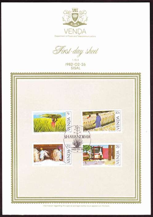 Venda - 1982 - Sisal Industry Cultivation  - First Day Sheet - Medium