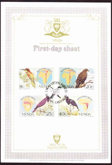 Venda - 1983 - Migratory Birds Vogel Zugvogel - First Day Sheet - Medium