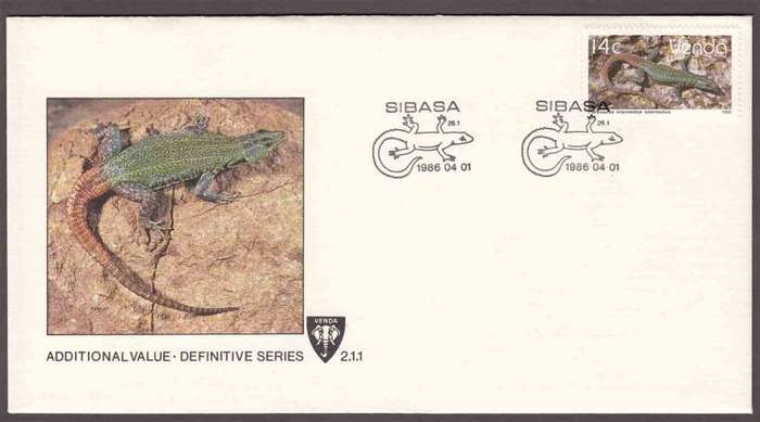 Venda - 1986 - Second Definitive Lizards and Snakes Reptiles Additional Value Transvaal Flat Lizard