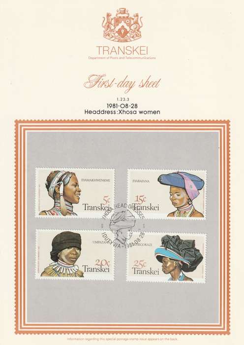 Transkei - 1981 - Xhosa Womens Headdresses - First Day Sheet - Medium