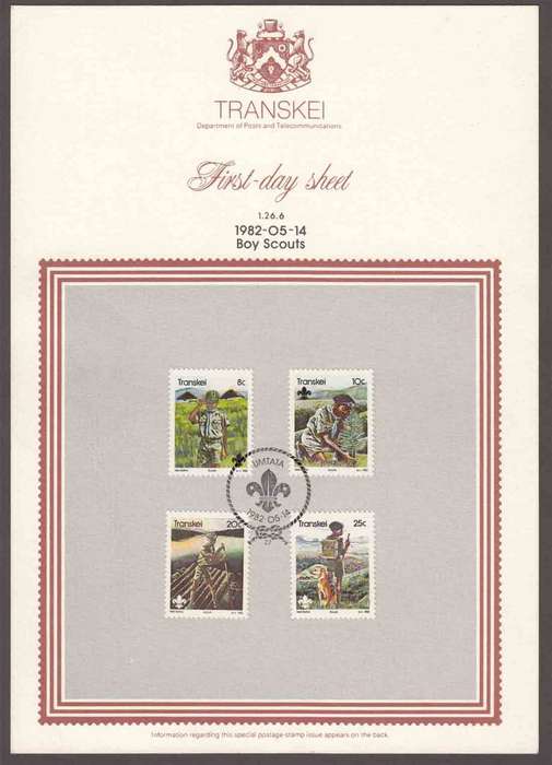 Transkei - 1982 - Boy Scout Movement Scouts Scouting 75th Anniversary - First Day Sheet - Medium