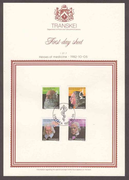 Transkei - 1982 - Heroes of Medicine - First Day Sheet - Medium