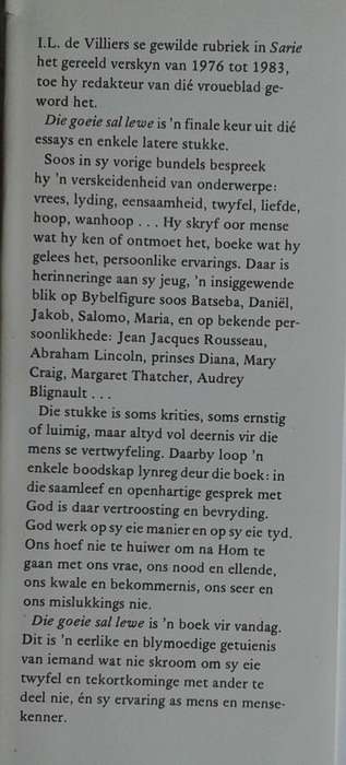Die goeie sal lewe deur IL de Villiers
