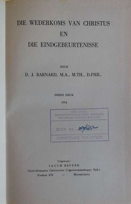 Die wederkoms van Christus deur dr DJ Barnard
