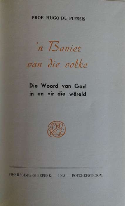`n Banier van die volke (Persone en gedagtes uit die Bybel) deur prof Hugo du Plessis