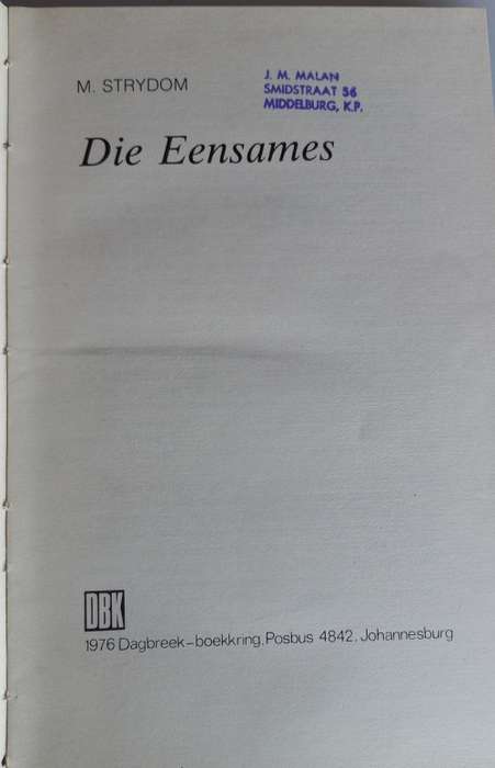 Die eensames deur M Strydom