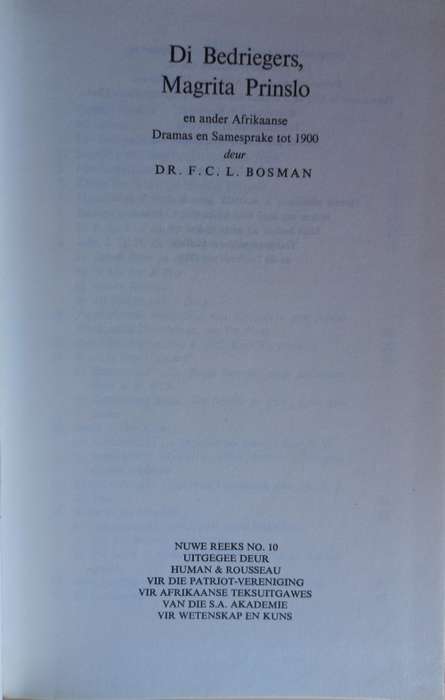 Die bedriegers, Magrita Prinslo deur dr FCL Bosman