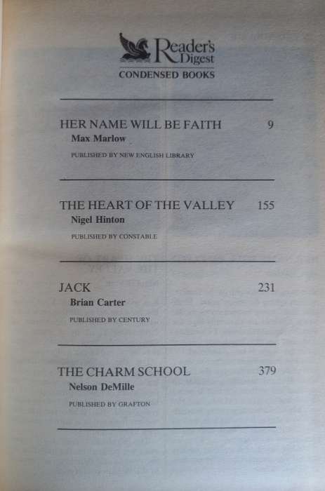 Reader`s digest condensed book: Her name will be faith, The heart of the valley, Jack