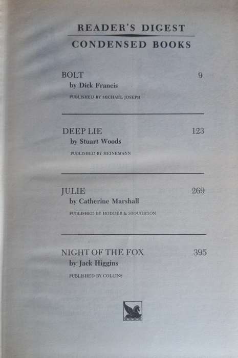 Reader`s digest condensed book: Bolt, Deep lie, Julie, Night of the fox