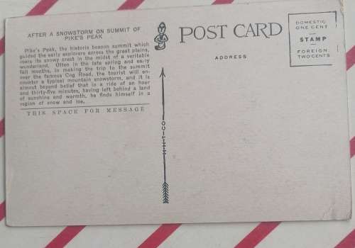 Vintage postcard: After a snowstorm on summit of Pike`s Peak