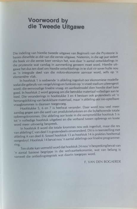 Beginsels van die prysteorie deur F van den Bogaerde