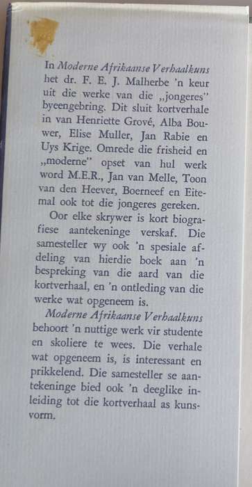 Moderne Afrikaanse verhaalkuns deur dr FEJ Malherbe