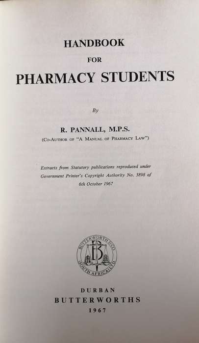 Handbook for pharmacy students 1967