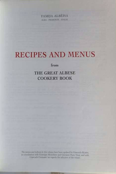 Recipes and menus from the great albese cookery book