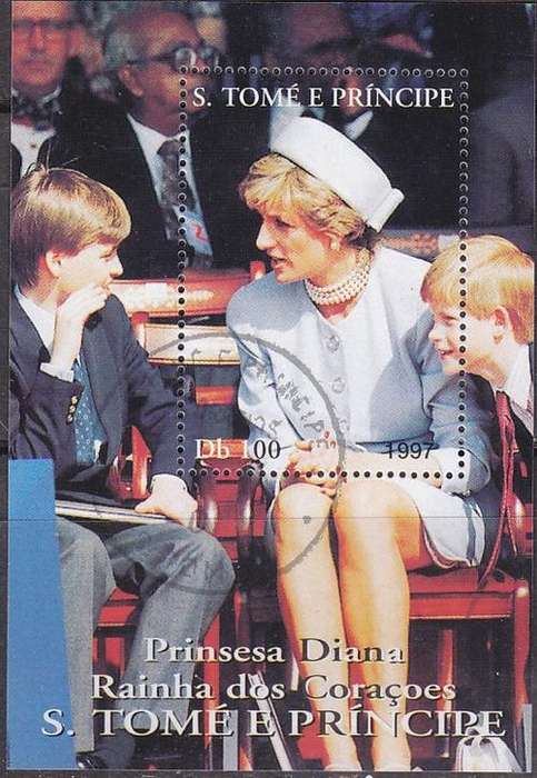 BEAUTIFUL MINIATURE SHEET - DIANA, PRINCESS OF WALES WITH YOUNG HARRY & WILLIAM - ST.THOMAS ISLAND
