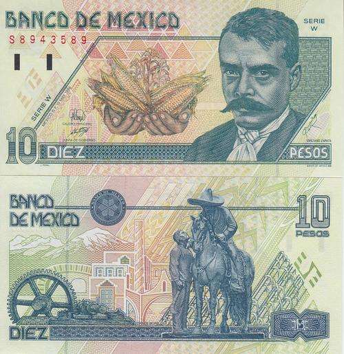 MEXICO 10 PESOS 1994 (1996) P 105 SERIES W UNC