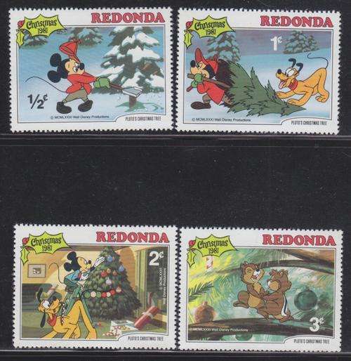 4 DISNEY STAMPS -DISNEY CHARACTERS - CHRISTMAS 1982 - REDONDA - MNH