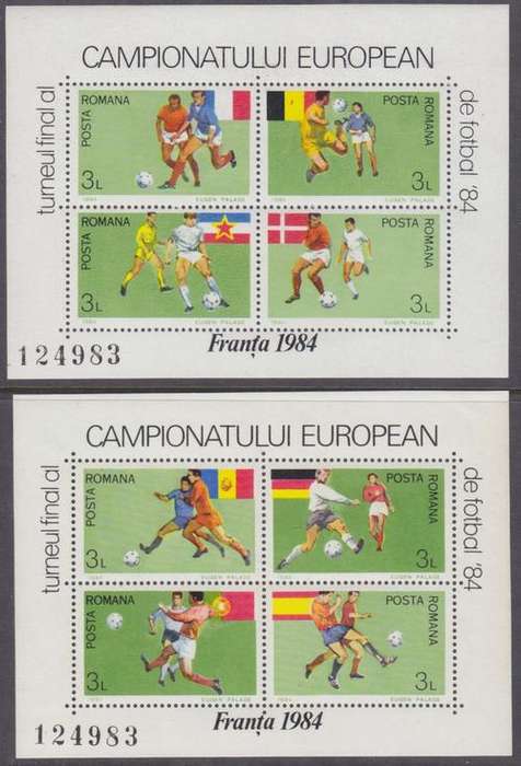 2 BEAUTIFUL THEMATIC MINISHEETS - 1984 - EUROPE SOCCER CHAMPIONSHIPS - ROMANIA