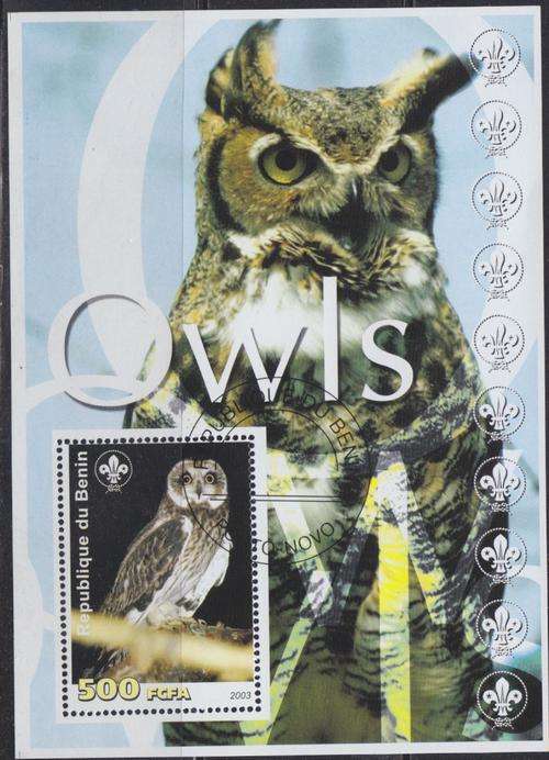 BEAUTIFUL THEMATIC MINISHEET - BIRDS - OWLS - BENIN 2003