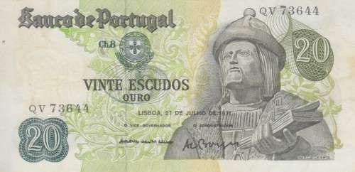 PORTUGAL 20 ESCUDOS 1971 SIGN VARIETY P173 VF