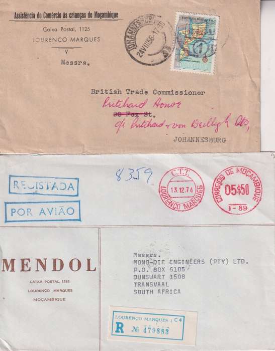 STARTING AT R10 - 2 X MOZAMBIQUE COVERS - LOURENCO MARQUES 1956 & 1974