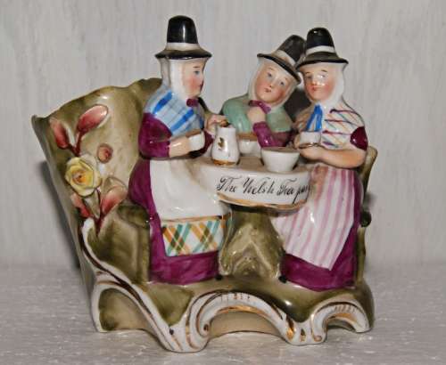 *REDUCED* German Porcelain `The Welsh Tea Party` Figurine Vase Planter