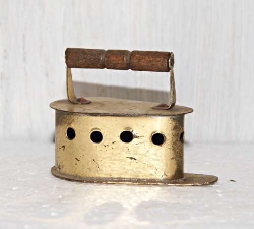 *REDUCED* Miniature Brass Coal Iron with Wooden Handle