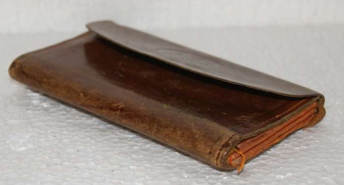 Antique Leather Wallet with Royal Coat of Arms Embossed with Original Invoices @ CRAZY R1 START!!!