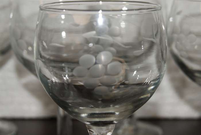 Set of 6 Hand Cut Grape Pattern Wine Glasses