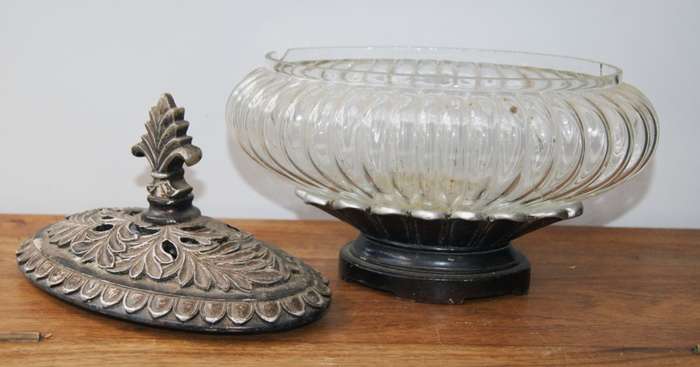 Vintage Metal and Fluted Glass Potpourri Holder