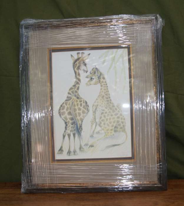 `Babies of the Bush` by Kalle Reimer 1936 - 2000 `Giraffe` in Stunning NEW Frame Print