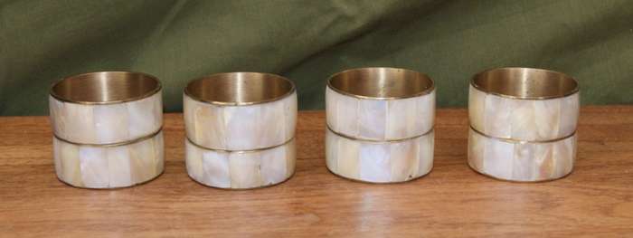 Set of 4 Mother of Pearl and Brass Serviette Rings