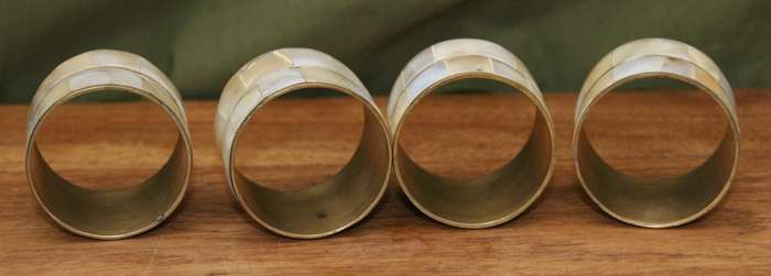 Set of 4 Mother of Pearl and Brass Serviette Rings